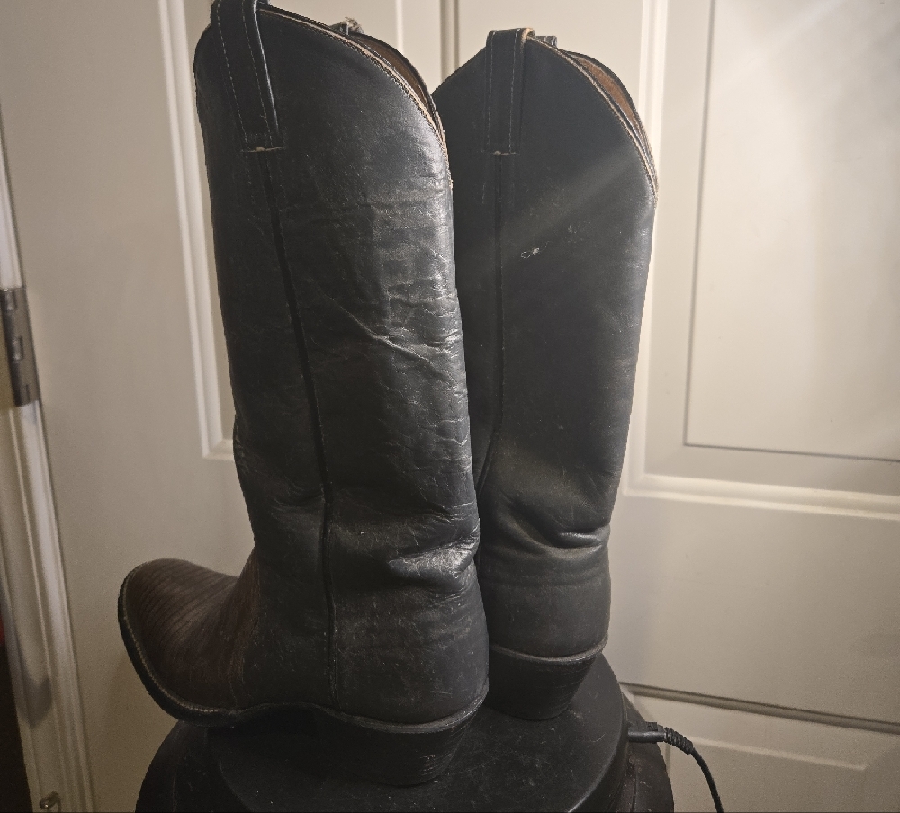 FD Men's Black and Brown Leather And Lizard Cowboy Boots 8 1/2 D - Picture 5 of 12